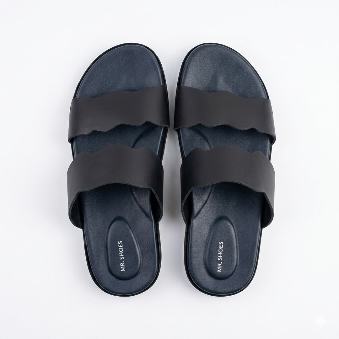 Sleek black Double Strap Slide Sandals