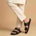 Sleek black Double Strap Slide Sandals