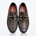 Elegant Brown Textured Leather Loafers