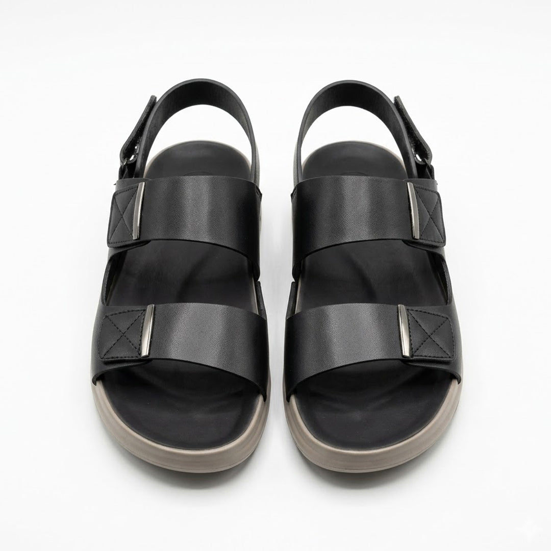 Minimalist Black Sandals with Dual Straps