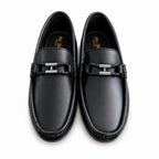 Black Leather Loafers with Braided Metal Accents