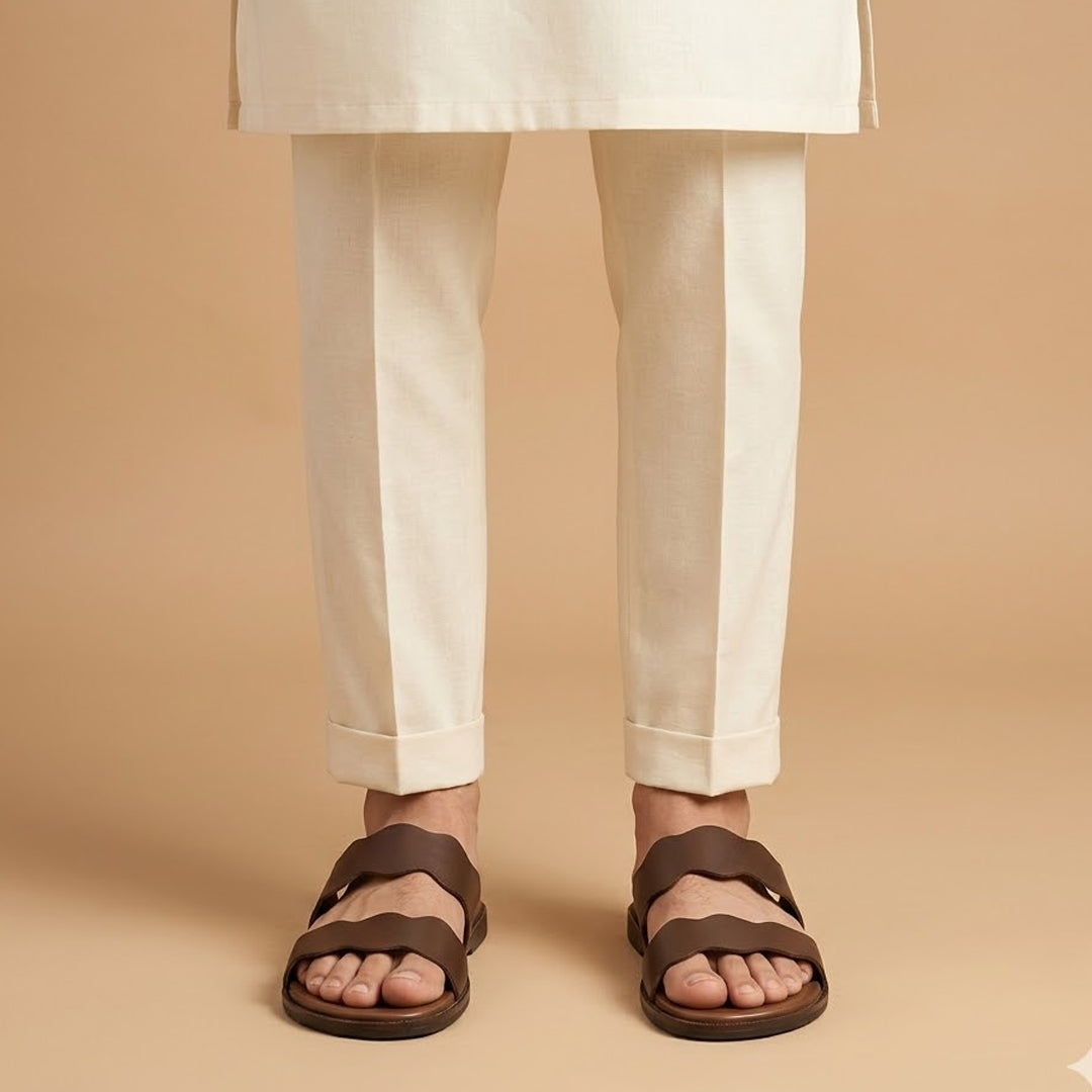 Sleek brown Double Strap Slide Slippers