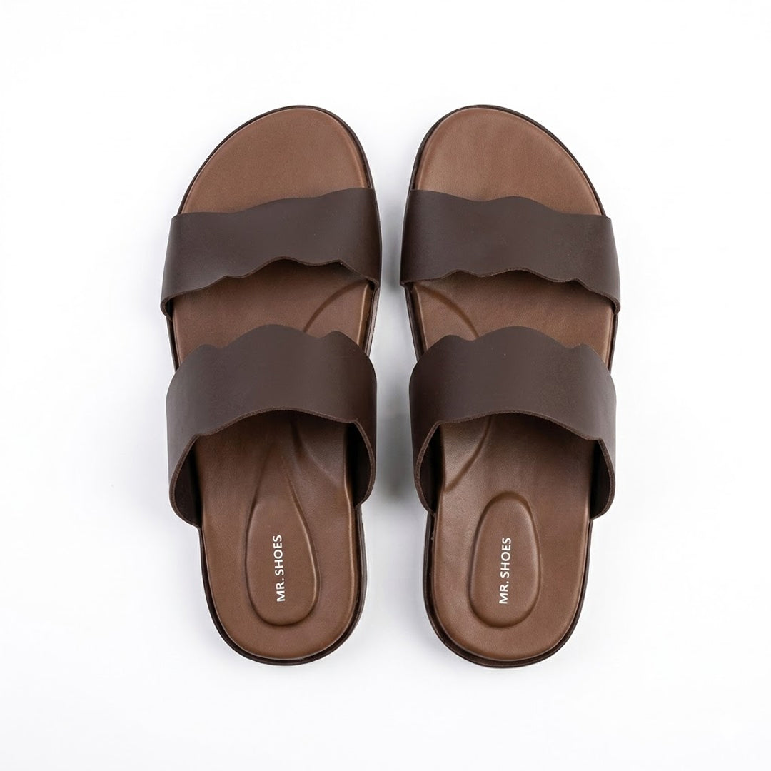Sleek brown Double Strap Slide Slippers