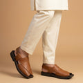 Tan Leather Slingback Shoes with Distinct Cross-Over Design