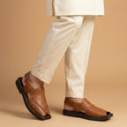 Tan Leather Slingback Shoes with Distinct Cross-Over Design