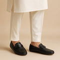 Black Leather Loafers with Braided Metal Accents