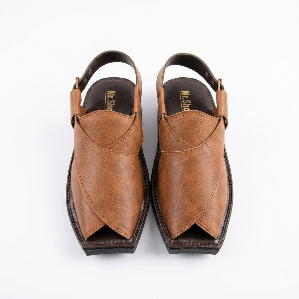 Tan Leather Slingback Shoes with Distinct Cross-Over Design
