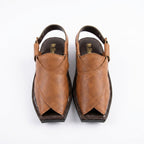Tan Leather Slingback Shoes with Distinct Cross-Over Design