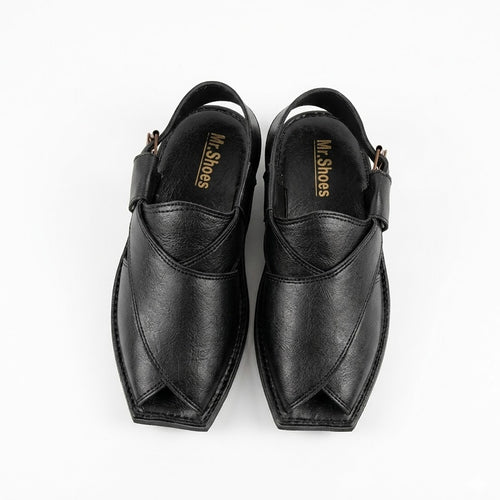 Black Leather Slingback Shoes with Distinct Cross-Over Design
