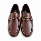 Brown Leather Loafers with Braided Metal Accents