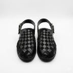 Black Woven Leather Sandals with Adjustable Buckle