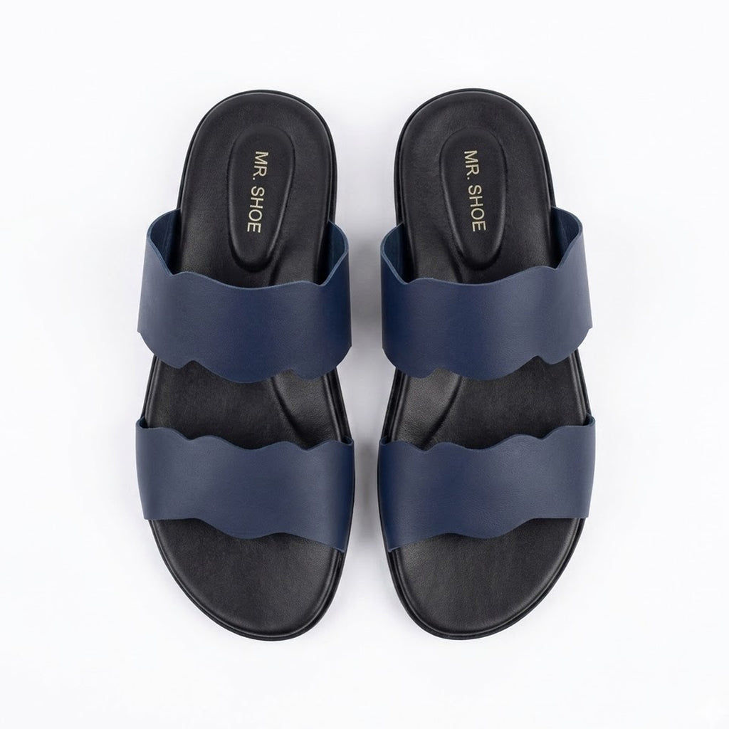 Sleek Navy Blue Double Strap Slide Sandals