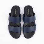 Sleek Navy Blue Double Strap Slide Sandals