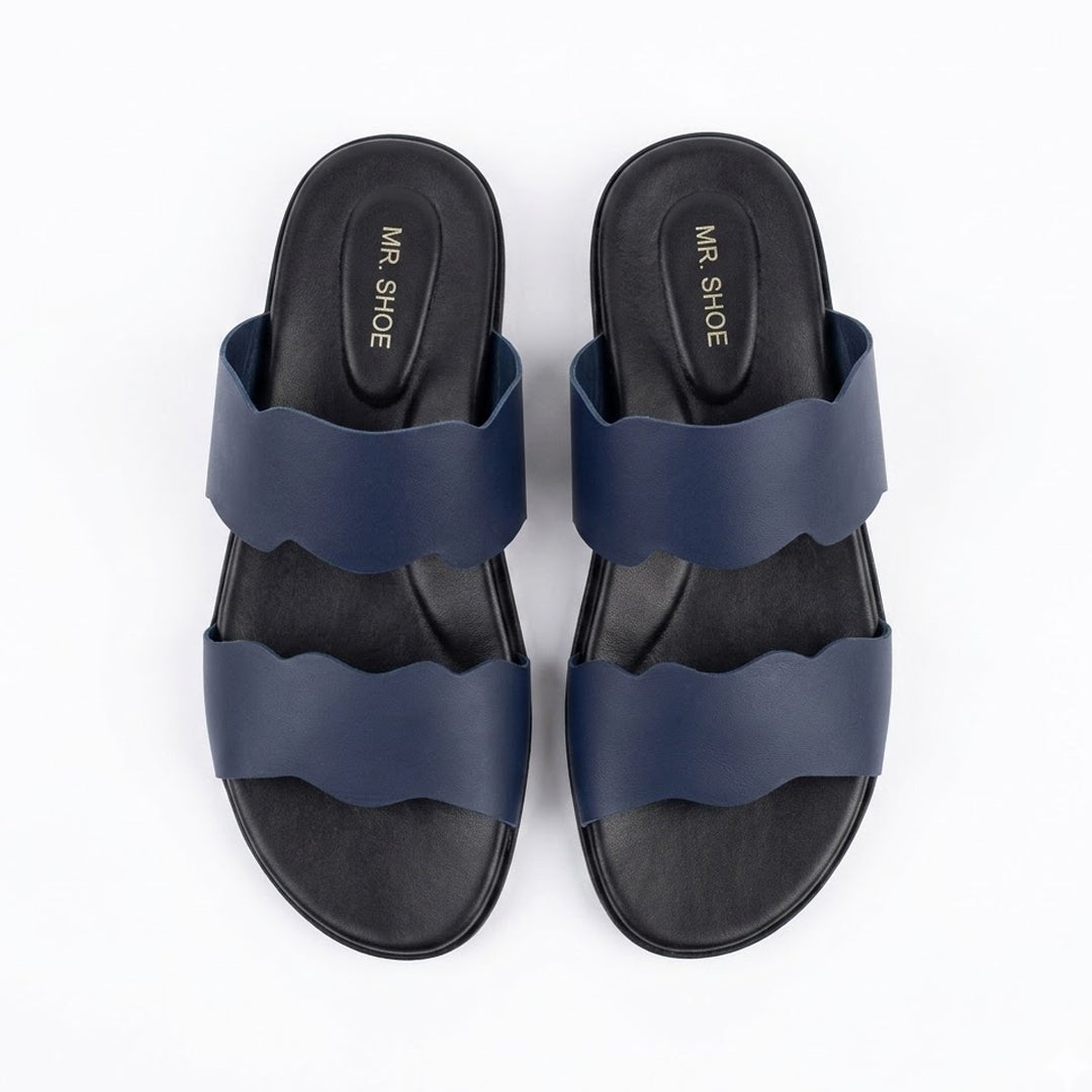 Sleek Navy Blue Double Strap Slide Sandals