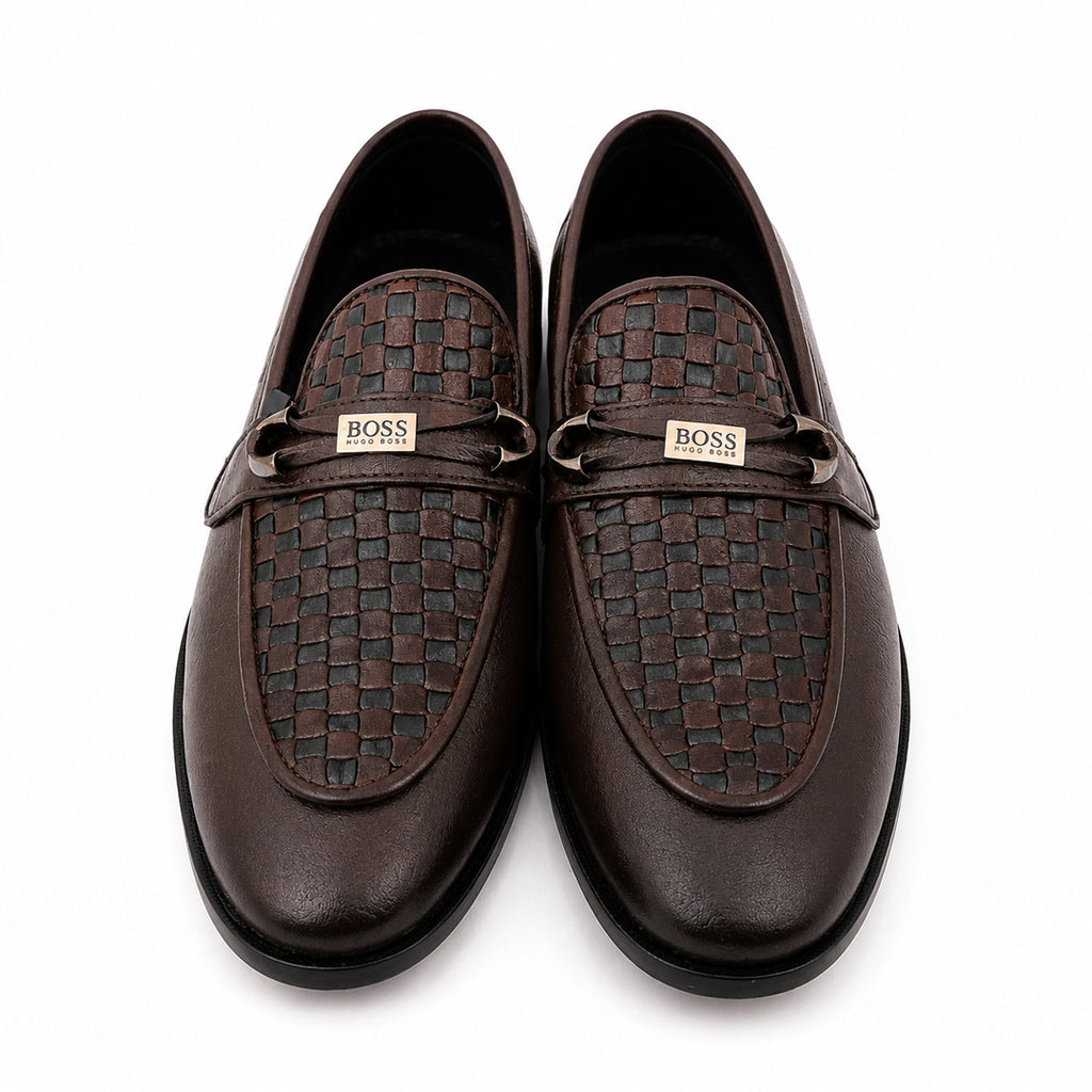 BOSS Leather Woven Loafers – Classic Brown