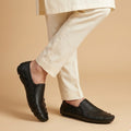 Black Slip-On Shoes with Diamond Perforated Design