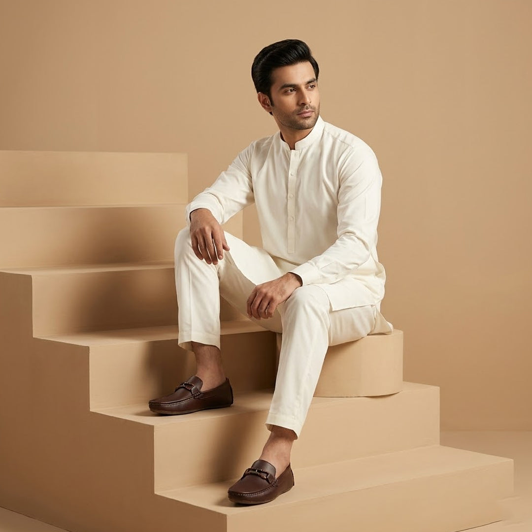 Brown Leather Loafers with Braided Metal Accents