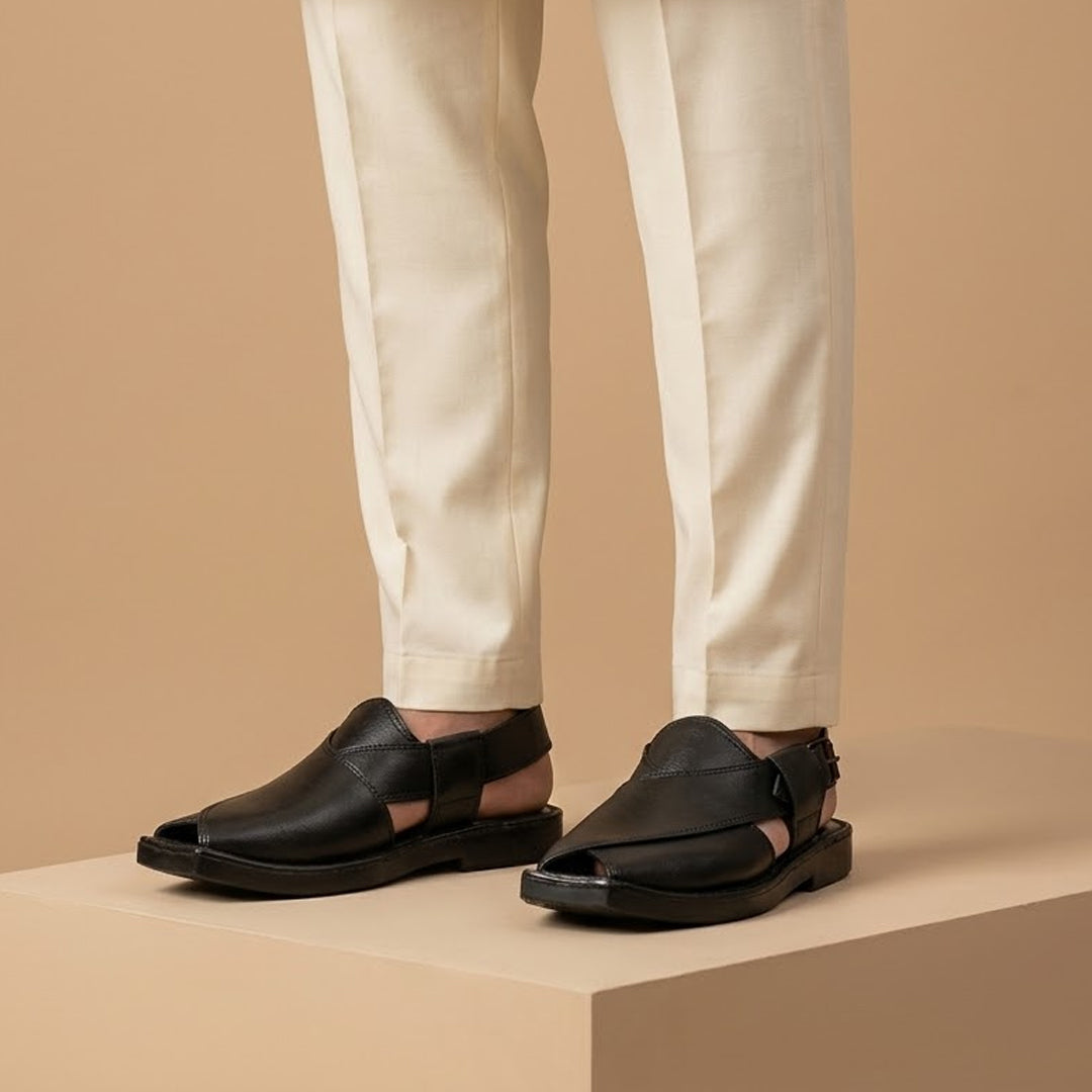 Black Leather Slingback Shoes with Distinct Cross-Over Design