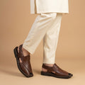 Choclate Leather Slingback Shoes with Distinct Cross-Over Design