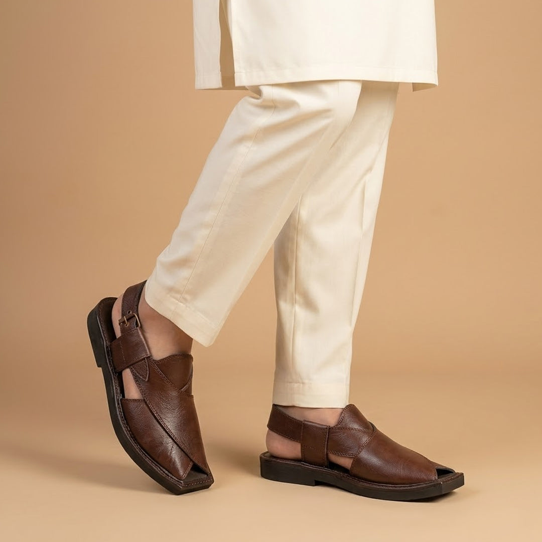 Choclate Leather Slingback Shoes with Distinct Cross-Over Design