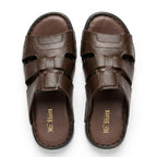 Brown Leather Open-Toe Slippers with Cross-Straps