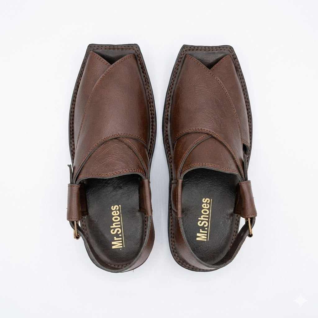 Choclate Leather Slingback Shoes with Distinct Cross-Over Design