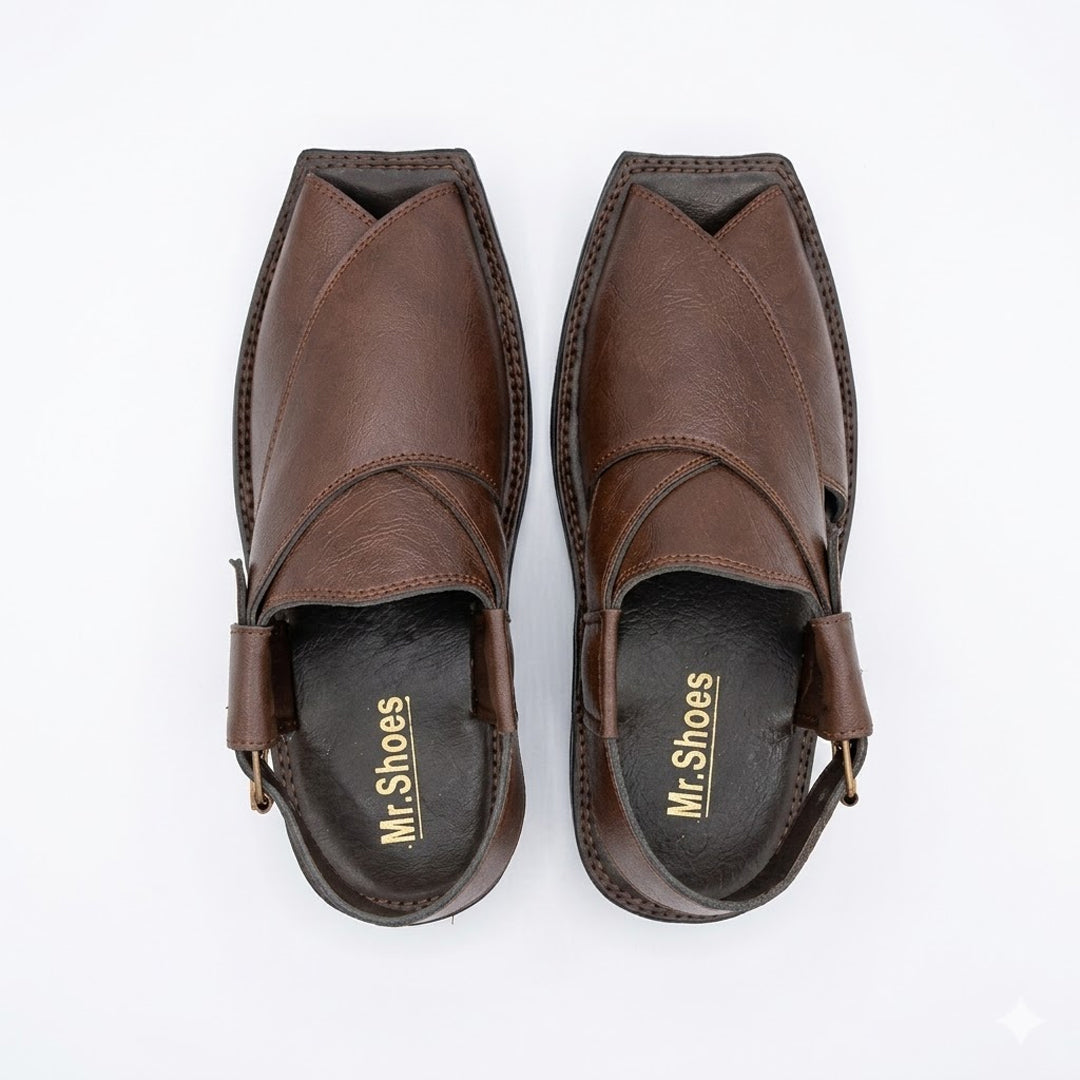 Choclate Leather Slingback Shoes with Distinct Cross-Over Design