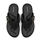 Black Suede Thong Sandals with Buckle Detail