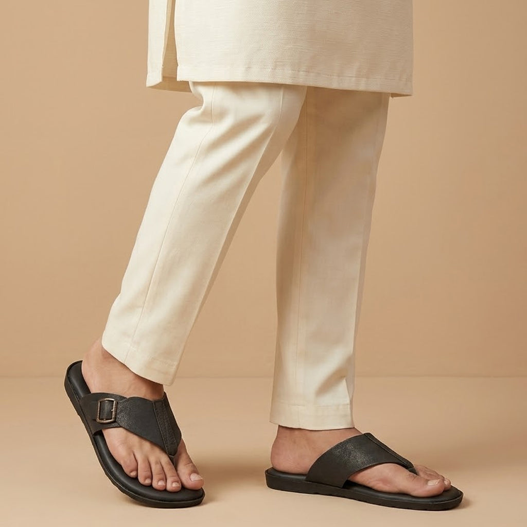 Black Suede Thong Sandals with Buckle Detail