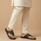 Black Suede Thong Sandals with Buckle Detail