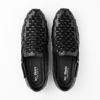 Black Woven Slip-On Shoes with Textured Design