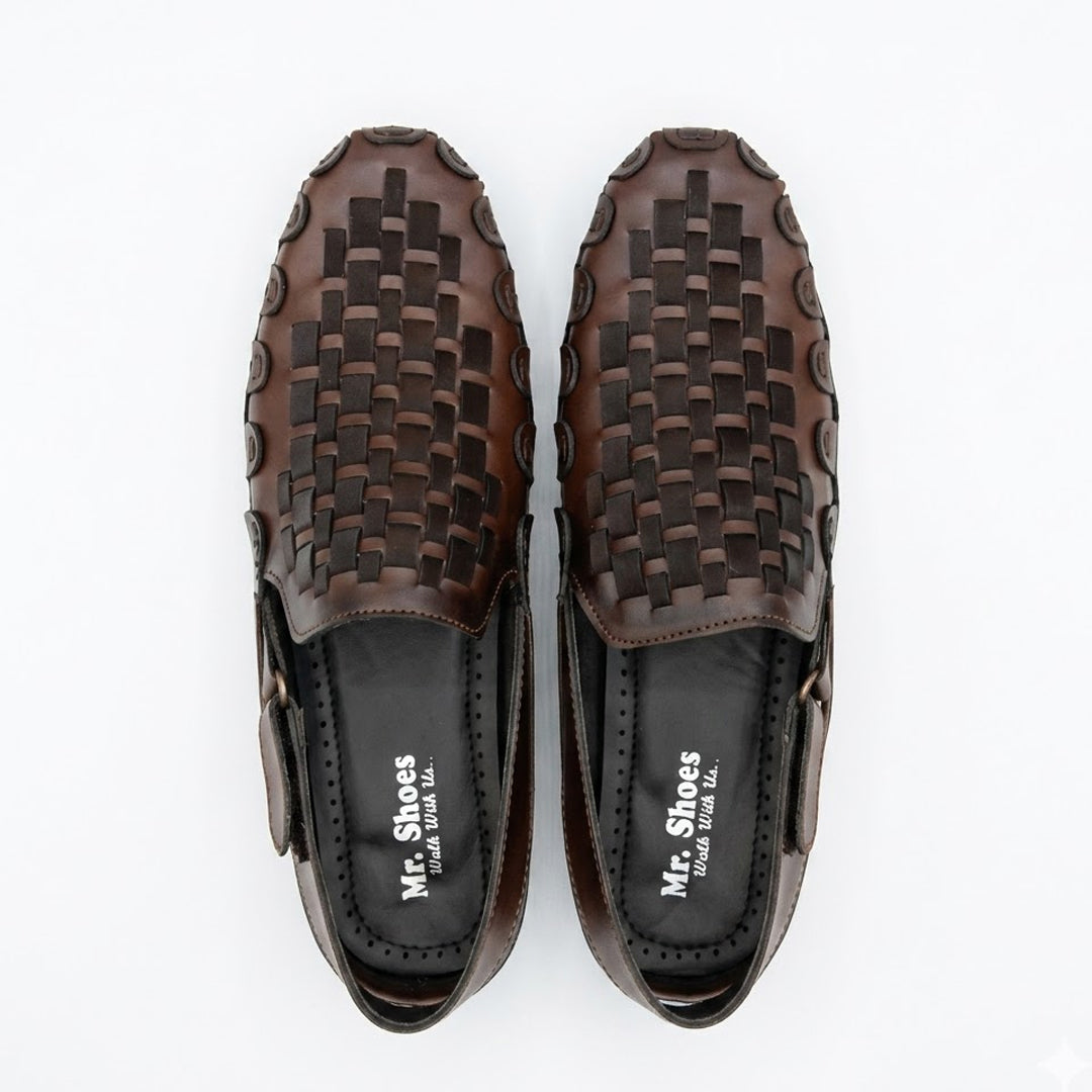 Brown Woven Slip-On Shoes with Textured Design