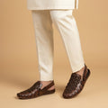 Brown Woven Slip-On Shoes with Textured Design