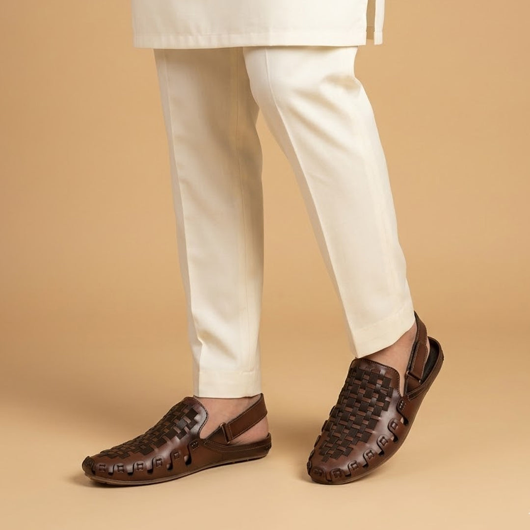 Brown Woven Slip-On Shoes with Textured Design