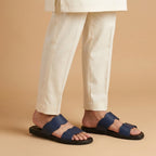 Sleek Navy Blue Double Strap Slide Sandals