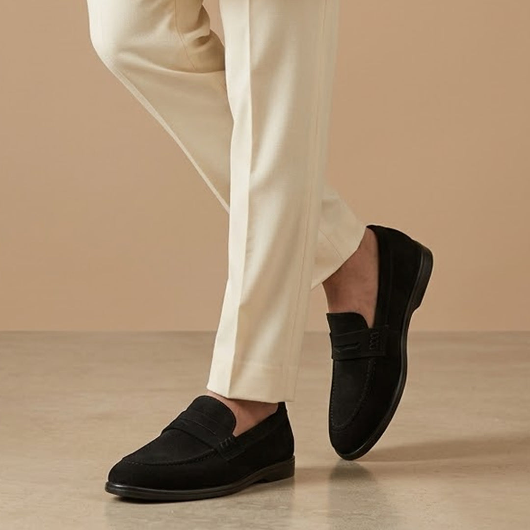 Coffee Black Suede Loafers for Men
