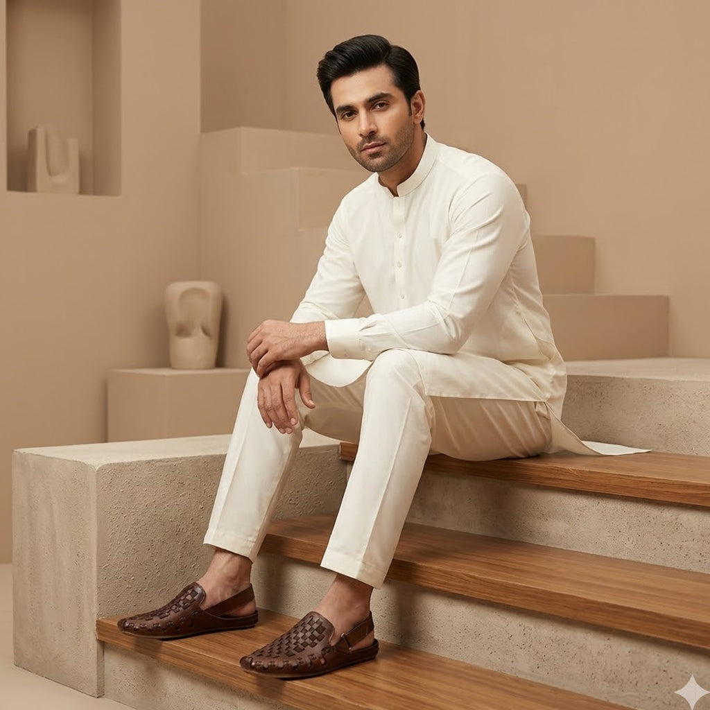 Brown Woven Slip-On Shoes with Textured Design