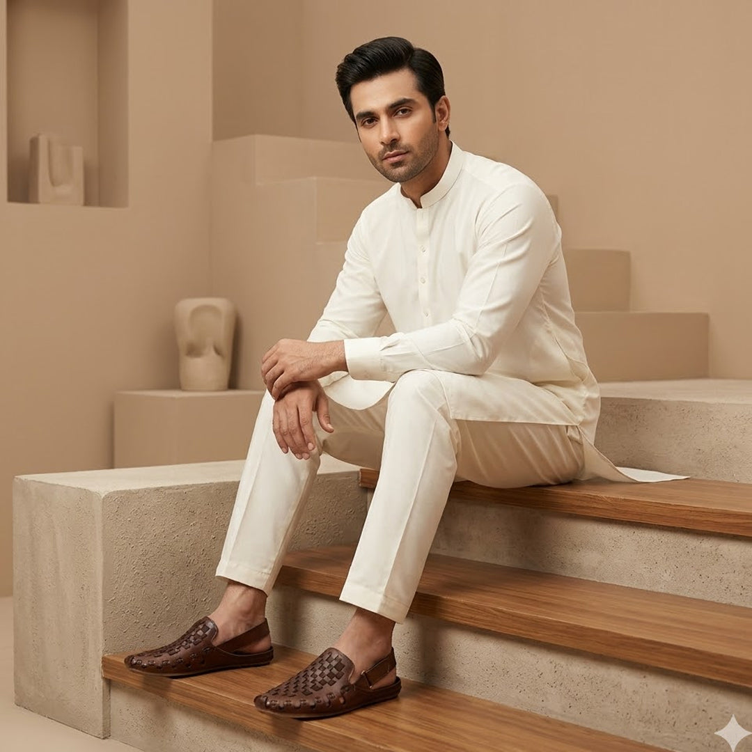 Brown Woven Slip-On Shoes with Textured Design