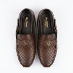 Brown Leather Slip-On Shoes with Quilted Design