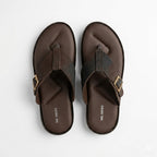 Brown Suede Thong Slippers with Buckle Detail