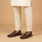 Brown Leather Slip-On Shoes with Quilted Design