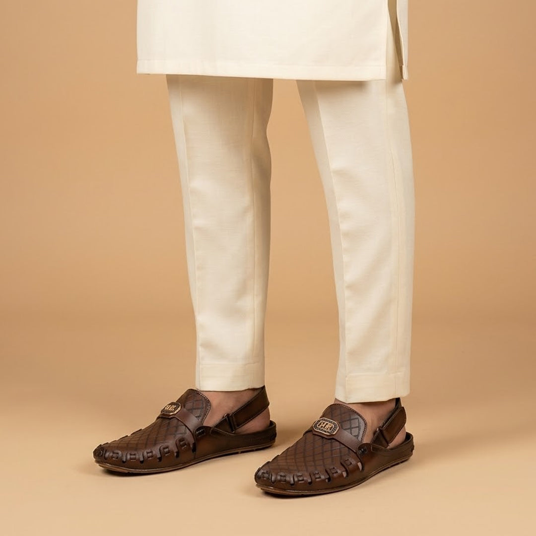 Brown Leather Slip-On Shoes with Quilted Design