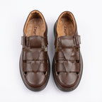 Brown Leather Sandals with Strap and Woven Design