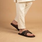 Chic Brown and black Cross-Strap Slippers