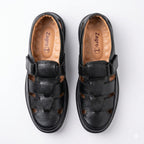 Black Leather Sandals with Strap and Woven Design