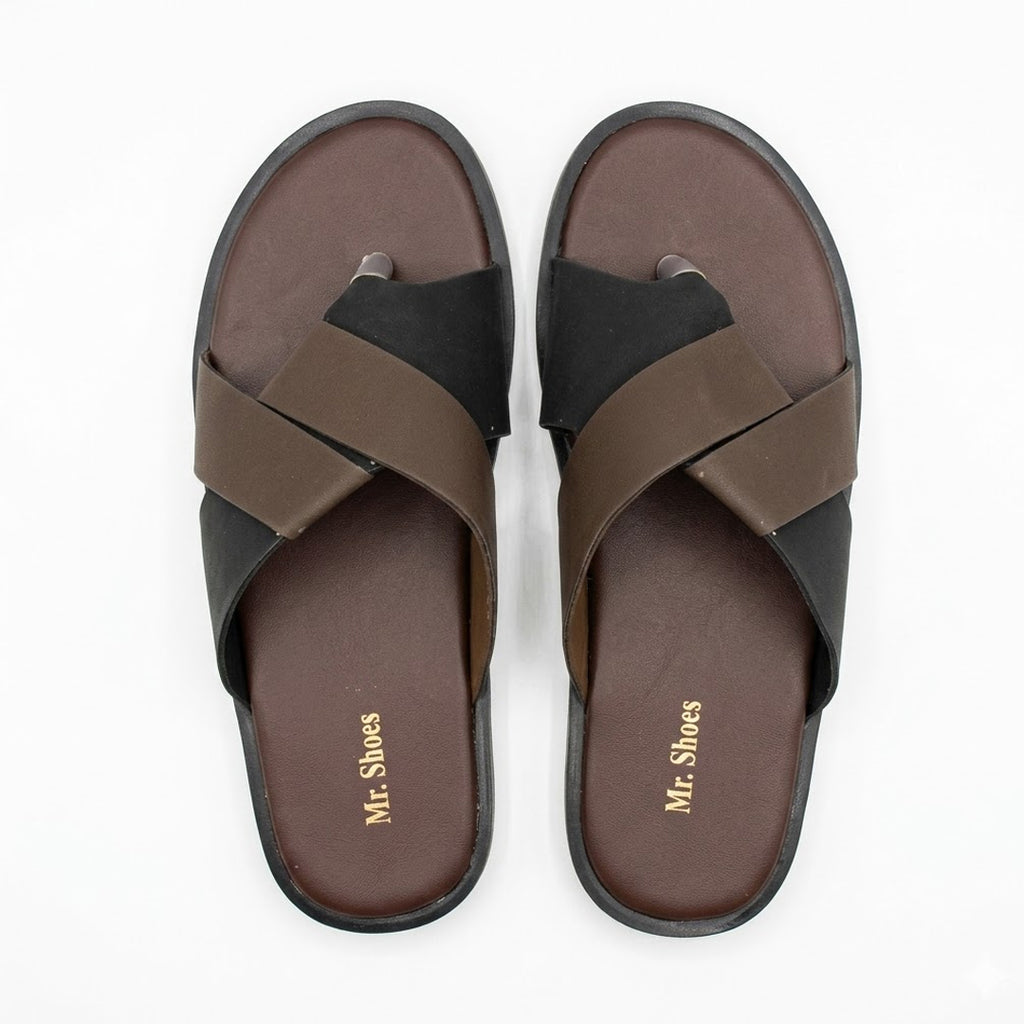 Chic Brown and black Cross-Strap Slippers