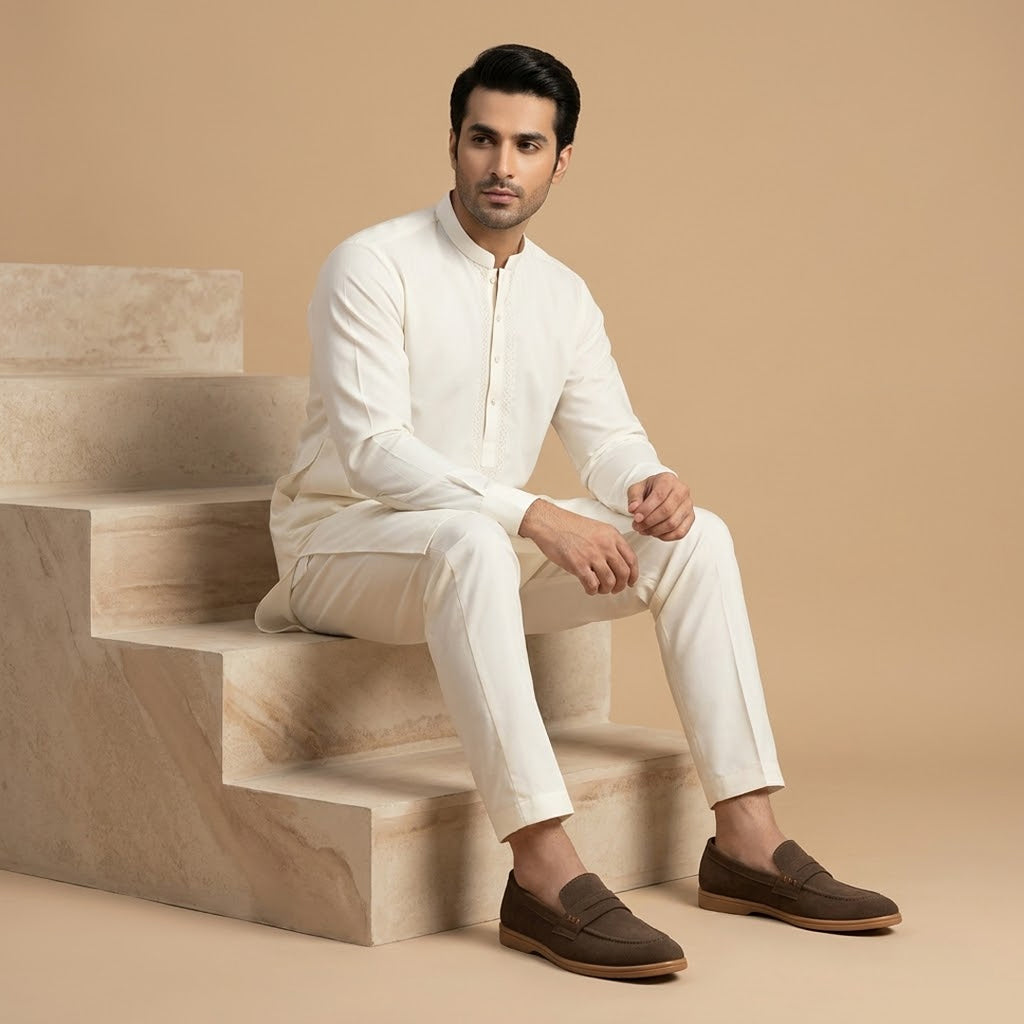 Coffee Brown Suede Loafers for Men