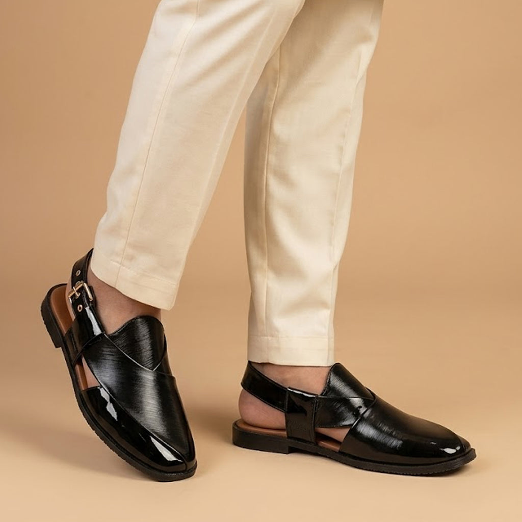 Sleek Black Patent Leather Slingback Shoes