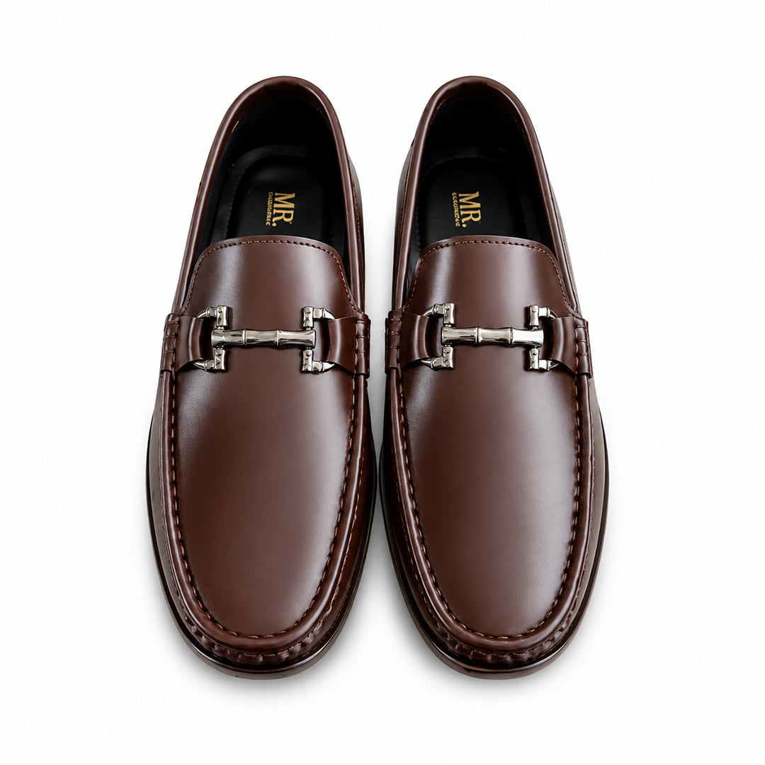 Brown Leather Loafers with Silver Horsebit Detail