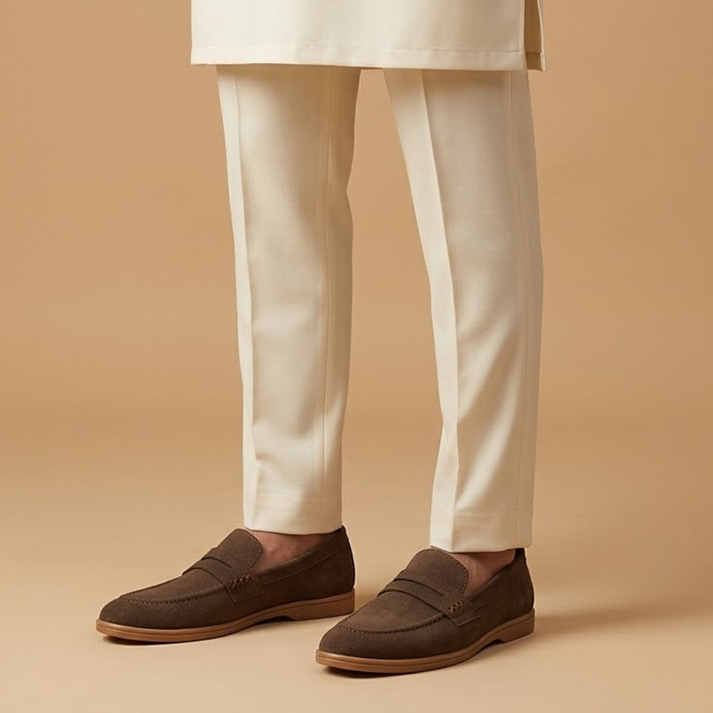 Coffee Brown Suede Loafers for Men
